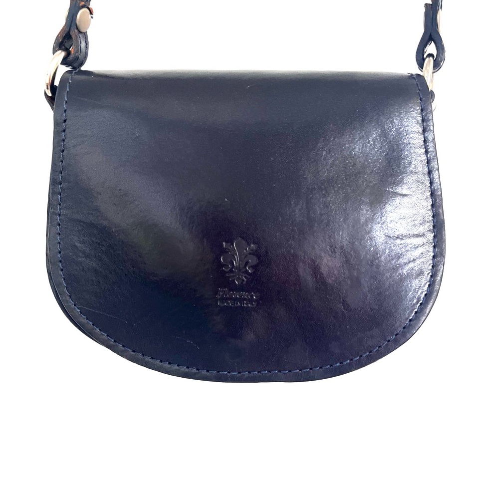 Florence Italy Navy Blue Leather Crossbody Saddle Flap  Bag